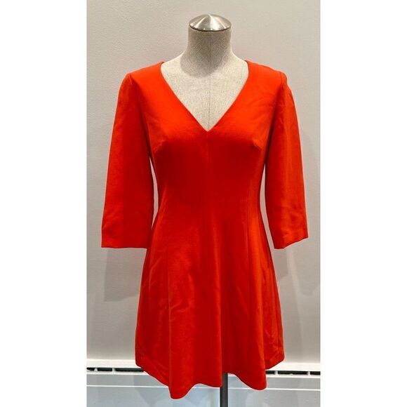 Trina Turk Red/Orange V-Neck 3/4 Sleeve Dress Size 2 - Picture 1 of 5